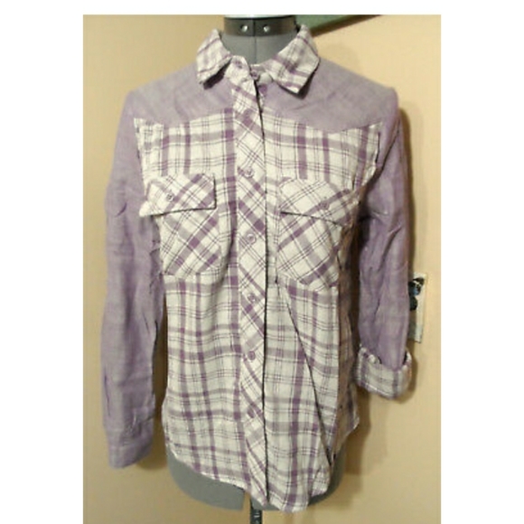 Nwt NAMELESS Plaid Gingham Button up Shirts Violet or Blue long sleeve Western - Picture 4 of 10